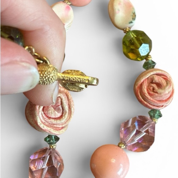 Vintage Vendome Double Strand Art Glass Rolled Rose Crystal Choker Necklace - Picture 5 of 5